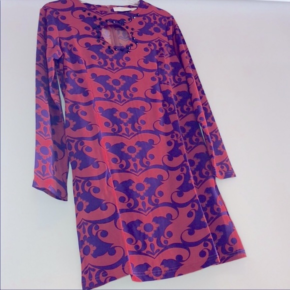 Embellished Ginger Damask Long Sleeve Dress - Picture 5 of 9